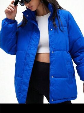 SHEIN Electric Blue Quilted Puffer Jacket
